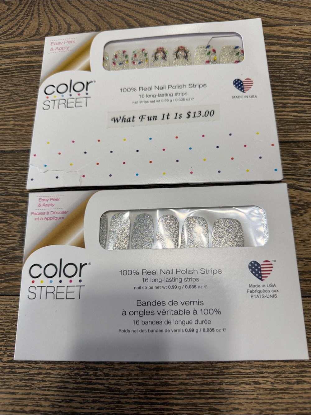 Color Street Silver Glitter Nail Strip Confetti Accent + Christmas Lights Deer